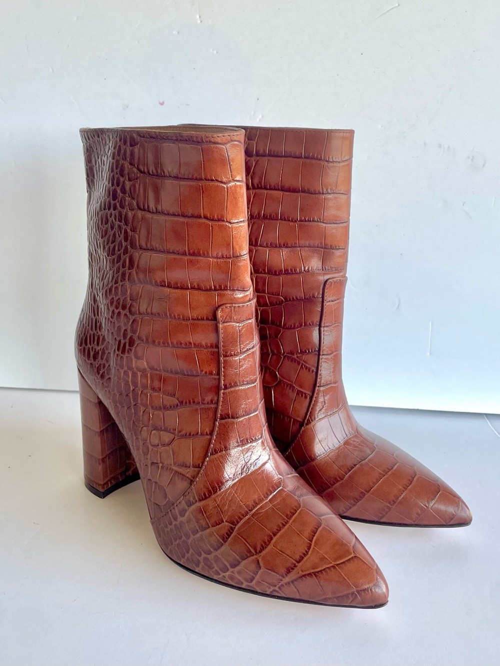 Paris Texas Brown Croc-Embossed Pointed-Toe Ankle Boots